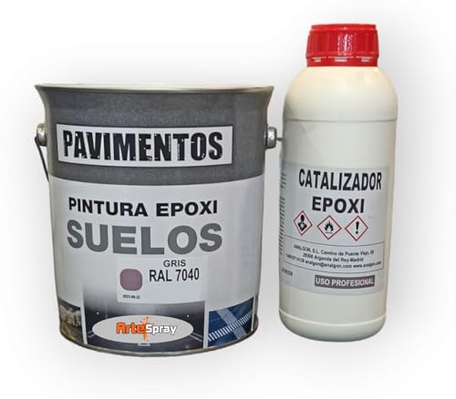 Artespray Pintura Epoxi 2 Componentes Gris Ral 7040 para Suelos de Garajes, Almacenes, Naves, talleres, Bodegas (16+4Kg)