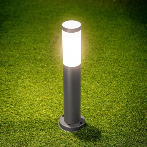 CGC Lighting Lampade Exterieur Chemin Borne lumineuse en acier inoxydable E27 Jardin Patio Porche Allée (Gris, Moyen)