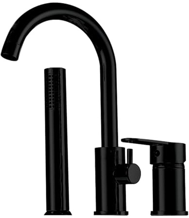 XJTNLB Wannenrandarmatur 3 Loch Badewannenarmatur mit Handbrause, Wasserhahn Badewanne mit Ausziehbarem Handbrause Schwarz