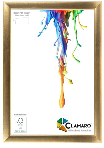 CLAMARO Bilderrahmen Neo Collage 40x70 cm, Gold, MDF-Holz, Acrylglasscheibe | HDF-Rückwand, Metall-Zackenaufhänger, Quer- und Hochformat nutzbar, für Fotos, Urkunden, Poster