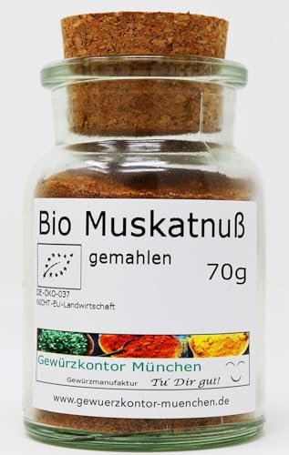 Bio Muskat gemahlen, Muskatnuss gemahlen 70g Glas Gewürzkontor München