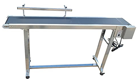 BREVELTION 110V Power Slider Bed PVC Belted Conveyor Stainless Steel Belt Conveyor Industrial Transport Equipment Adjustable Speed 59inch Long with Single Guardrail 110V 60W
