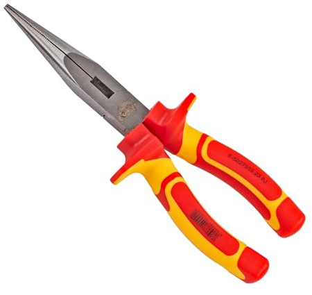 Kestek Elektriker Spitzzange 200 mm, gerade, Chrom-Vanadium, flach-/runde Backen, 2-Komponenten-Griff, isoliert bis 1000V, EN60900 zertifiziert, präzise & robust