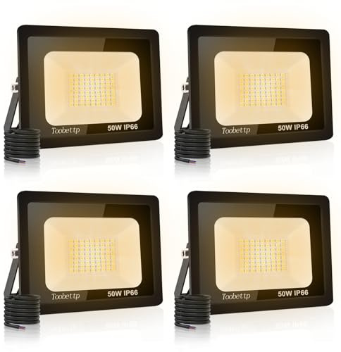 4PCS 50W LED Strahler Außen, 5000LM 3000K Warmweiß Fluter für Garage Hof | Flutlicht mit 72 LED-Chips, 120°Winkel, IP66 180°Halterung,50000h Lebensdauer,Außenstrahler Für Garten Parkp
