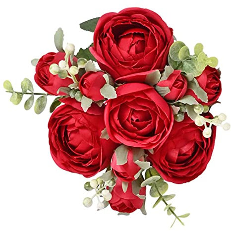 PRETYZOOM Künstlicher Blumenstrauß 10 Köpfe aus Seidenstoff Kunststoff Rot