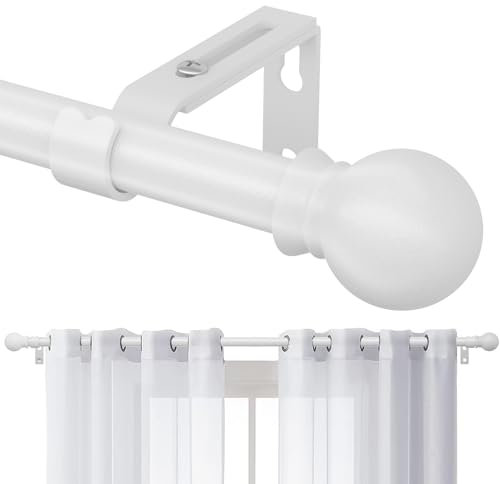 Barra de Cortina, 71-121cm Barra de Cortina Extensible Juego de Accesorios con Pieza de Extremo Redondo con Soportes Ajustables de Acero Inoxidable con 16mm Diámetrobarra/Blanco Mate