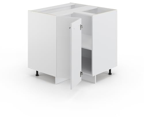 Vicco Eckunterschrank Fame-Line, Weiß Hochglanz, 80.5 cm | MDF-Front · AP Eiche inkl. · Höhenverstellbare Füße · Metallgriffe · Soft-Close