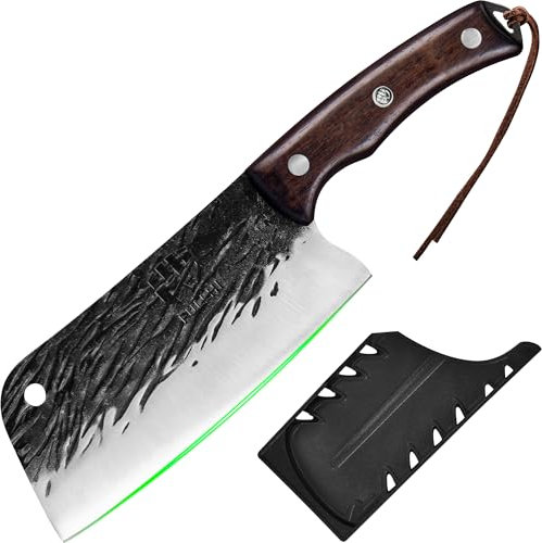 FULLHI Couteau de chef avec étui pour couper la viande, en acier au carbone, convient pour la maison, le camping, le barbecue