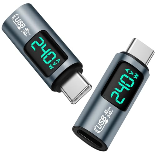 AXFEE 240W USB C Adapter, 2 Stück 40Gbps Mit LED Display, PD Schnelllade Und Datenübertragung, Für iPhone 15/Pro/MAX/MacBook/iPad/Galaxy/Android (Grau)