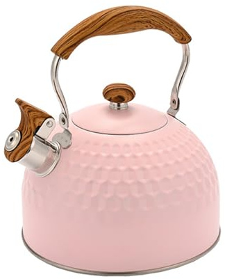 Whistling Tea Kettle, 2.3 Quart Tea Pots for Stove Top, Food Grade Stainless Steel Teapot with Heat Proof Ergonomic Handle, Large Capacity Teapot for Preparing Hot Water Coffee Tea (Pink)
