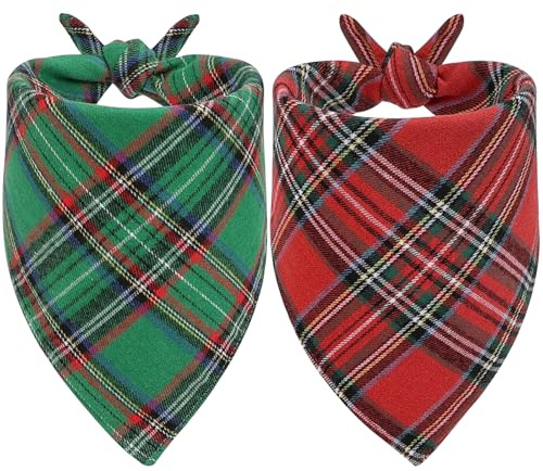 Vivifying Halstuch Hund Weihnachten, 2Pack Klassischer Karierter Dreieckiger Hundeschal, Urlaubshund-Weihnachtskostüm für Festliche Fotorequisite, Party-Dekor (S, Grün und Rot)
