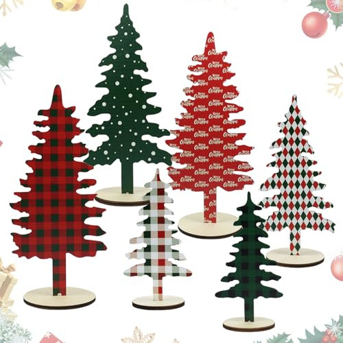 Mini Weihnachtsbaum,6Stück Kleiner Holz Weihnachtsbaum Mini Tannenbaum Deko,Weihnachts Tischdeko Weihnachtsbaum Klein mit Holzen Basis Mini Holz Weihnachtsbaum Weihnachten Deko Geschenke