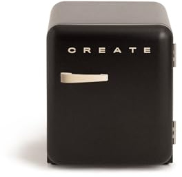 CREATE / RETRO FRIDGE 50 SAND/Frigorifero nero con maniglia color sabbia / 85W, minibar, un ripiano, design retro, 50 cm, due mensole, capacità di 48L, basso consumo, 50x44x49,8 cm