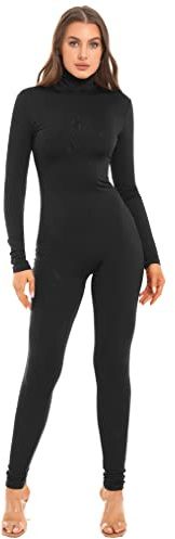 Kaerm Sport Body dam långärmad helkropp jumpsuit tajt polotröja overall balett dans helkroppsdräkt enfärgad leotard dancewear, svart, S