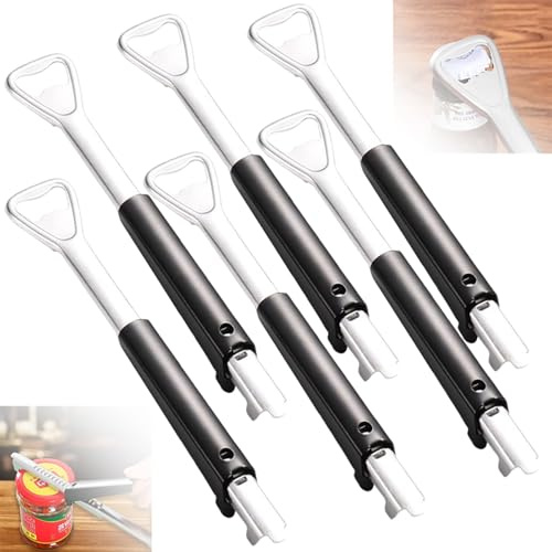Apriscatole regolabile 2 in 1, 2024, apriscatole regolabile per mani deboli, multifunzione, apriscatole manuale, apribottiglie, strumento per la casa e la cucina (6 pezzi)