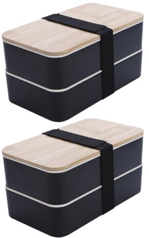 Yominerr Japanese Style Lunch Box Simple Double Layer Lunch Box with Knife, Fork & Spoon Separation Student Lunch Box Black