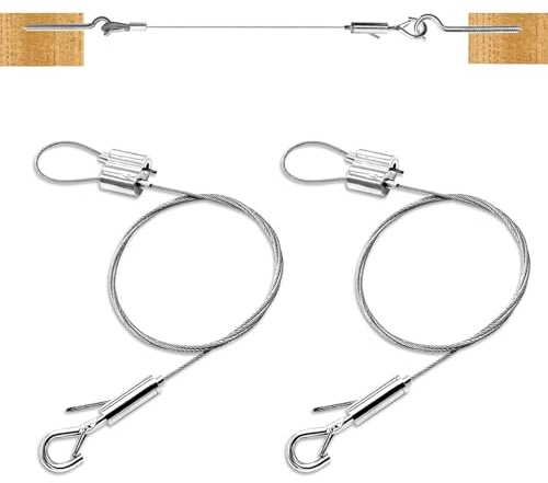 2 Stück Stahlseil mit Ösen Einstellbar Seilaufhängung, 50cm Schwere Drahtseil Spanner Edelstahlseil Gardinenseil Gardinenseilsystem Spannsystem Fotoseil Seilspanngarnitur für Vorhänge, Gardinen