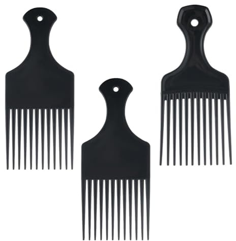 GVSS 3 Pièces Peigne Afro 17cm, Peigne Afro Cheveux Crépus Long,Peigne Cheveux Crepus à Dents Larges et Plates en Plastique,Outil de Coiffure pour Styliser et Démêler Cheveux Bouclés et Enchevêtrés