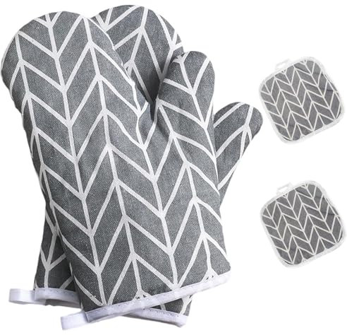 1 Paar Kochhandschuhe Und 2 Topflappen, Hitzebestaendig Ofenhandschuhe Waschbare Backofenhandschuhe Topflappen Handschuh Küchenhandschuhe Topflappen Set Für Kochen Backen Und Grillen