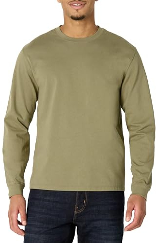 Amazon Essentials Herren Schweres, langärmeliges T-Shirt mit lockerer Passform, Helles Olivgrün, L