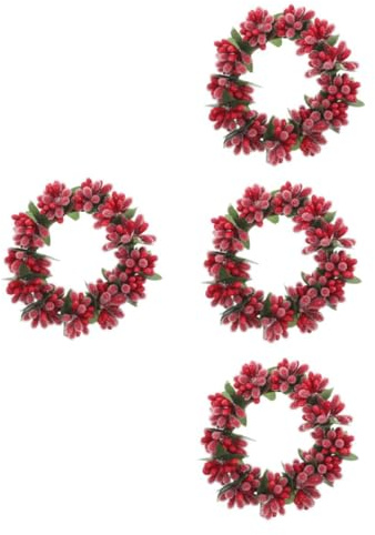 IMIKEYA 4 Stück Tischkerzenhalter Gefälschter Beerenkranz Beeren Türkranz Kandelaber Kranz Kerzenkränze Ring Künstliche Rote Beere Winterbeeren-kerzenringe Hängender Beerenkranz Plastik