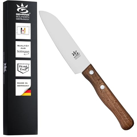 Solingen Look Santokumesser I 11 cm Klingenlänge I rostfreier Edelstahl I ergonomischer Buchenholzgriff I Küchenmesser I Kochmesser I Made in Germany