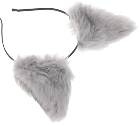 GALPADA Peluche Renard Oreilles De Chat Couvre-Chef Dessin Animé Bandeau En Peluche Oreilles D'Animaux Cosplay Cheveux Bandeau Cosplay Costume Gris