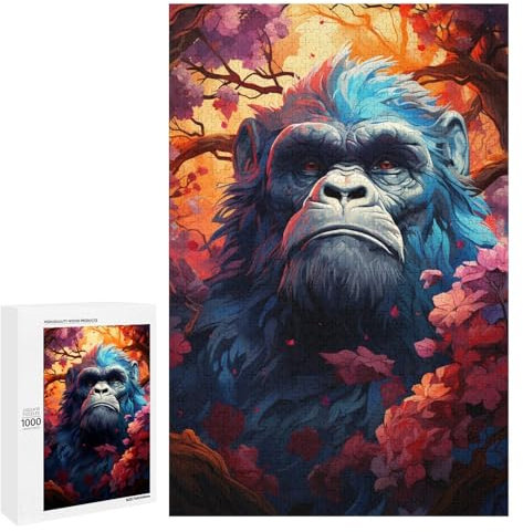 Puzzle für Erwachsene EIN Gorilla in den Blumen 1000 Teile Holzpuzzle für Kinder ab 12 Jahren anspruchsvolles Spiel 75 x 50 cm