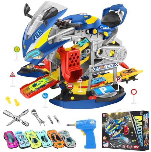 BuntWunder Werkzeugkoffer Kinder, Werkzeug Schrauben Set Kinder mit Elektrische Bohrmaschine, Licht Sound & Reparatur & simuliertem Rennen, Rollenspiel Spielzeug Ab 3 4 5 6 7 8 Jahre Jungen MäDchen