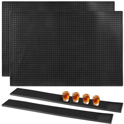 Lot de 4 tapis de bar antidérapants en PVC, 17,7 x 30 cm et 23,6 x 7,9 cm, anti-déversement, parfaits pour comptoirs de bar, barman et restaurants