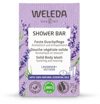 WELEDA – Gel Douche Solide Relaxant à la Lavande et Vétiver Bio, Texture Douce et Onctueuse (75g) - lot de 3 - Vendu par Lot