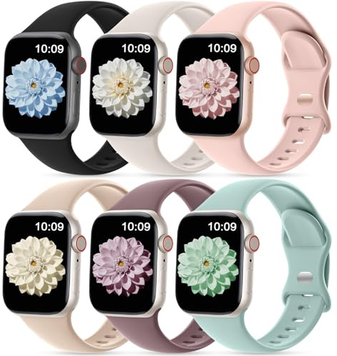 CeMiKa 6 Pack Sport Bracelets Compatible avec Apple Watch Bracelet 40mm 42mm 41mm 46mm 44mm 45mm 38mm 49mm, Aiguillage Amélioré Silicone Bracelet pour iWatch SE Series 11 10 9 8 7 6 5 4 3 Ultra 1 2 3