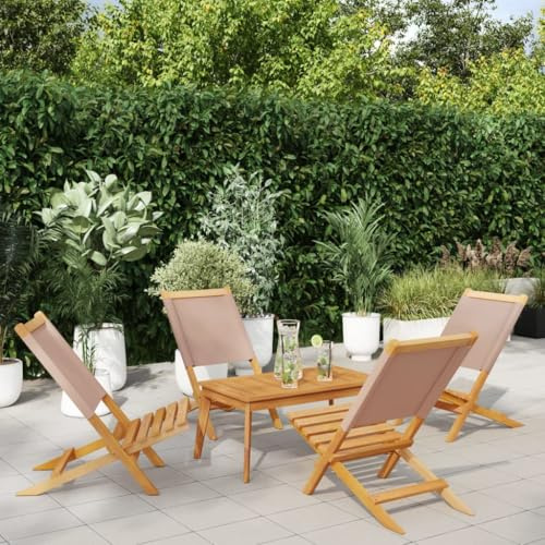 Mandloder Gartenstuhl-Set, 4 STK. Klappbare Relax-Sessel für Outdoor, Taupe Stoff & Massives Akazienholz, Witterungsbeständige Gartenmöbel für Terrasse & Balkon