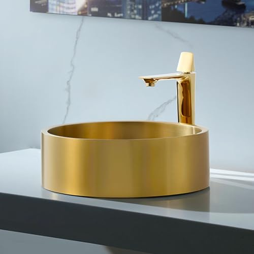 CYQQRDZSW Lavandino Bagno in Acciaio Inossidabile Dorato, Lavabo da Appoggio 15,7 Pollici/40 Cm con Rubinetto, Lavello Bagno sopra Il Piano per Lavabo, Mobili Bagno(Gold)