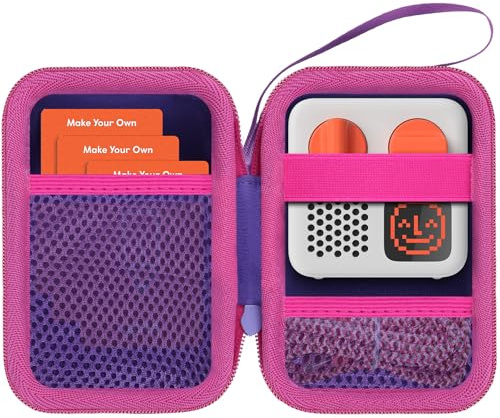 Lebakort Hard Case Compatible with Yoto Mini 4th Gen Kids Audio Player | Holds Mini Player and Audio Cards, Hand Strap, Lightweight & Carry, Protective Hard Shell, Purple+ Rose Case