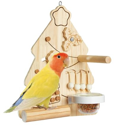 Fågelleksak Tuggbar Julgransformad Fågelleksak Tuggleksak | Interaktiv Anrikningsfågelpinne Trälekplats För Papegoja Bur Conure Fink Kanariefågel