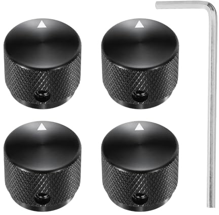 QUARKZMAN Aluminium Potentiometer Knöpfe 4×20×15.5mm Schwarz 4 Stück | Universelle Lautstärke Tonregler Knöpfe mit Schraubenschlüssel für Gitarre, Bass