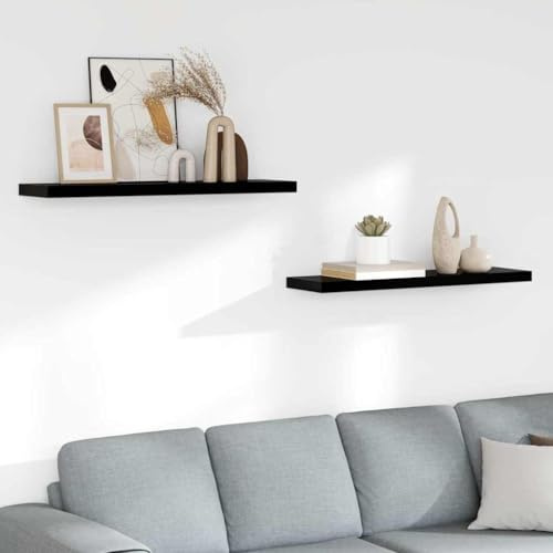QUAHEAS Schweberegale 2er Set Hochglanz-Schwarz 90x23,5x3,8 cm, MDF Wabenplatten-Design, unsichtbare Wandbefestigung, für Wohnzimmer und Büro