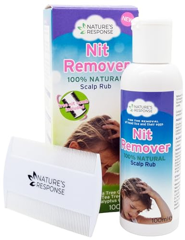 Nature’s Response Nit Remover – 100% Natural Head Lice & Egg Removal Treatment with Tea Tree, Lemon-Scented Tea Tree & Neem Oils – Gentle Scalp Rub with Nit Comb for Family Use – 100ml Bottle