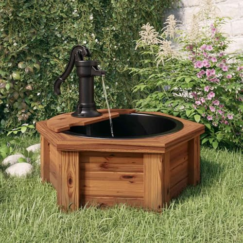 Mokuyary - Fuente de agua con bomba (57 x 57 x 53 cm, madera de abeto macizo, fuente de jardín para decoración al aire libre, patio trasero, patio
