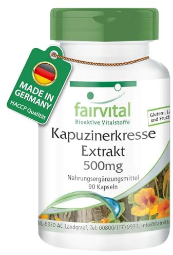 Fairvital | Extrait de capucine 500mg VEGAN - Fortement dosé - 90 capsules - concentré 4 fois
