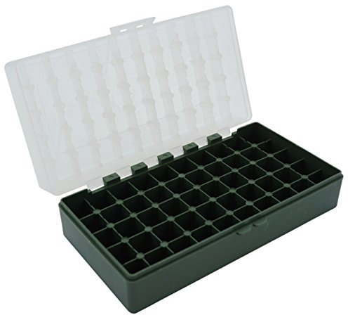 Waffenpflegewelt WPW Patronenbox aus robustem Kunstoff mit Klappdeckel für Kaliber .45 ACP, Kaliber 10 mm Auto, Kaliber .40 S&W, Kaliber .41 Magnum - 50 Stück grün