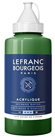 Lefranc Bourgeois 300370 Fine Acrylfarbe - Chromoxydgrün, 750ml Flasche, cremige Acrylfarbe auf Wasserbasis, schnell trocknend, lichtecht, wasserfest