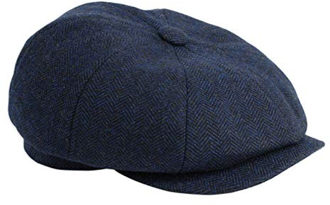 Gamble & Gunn Shelby Newsboy Button Top Cap Blue Fischgrätenmuster