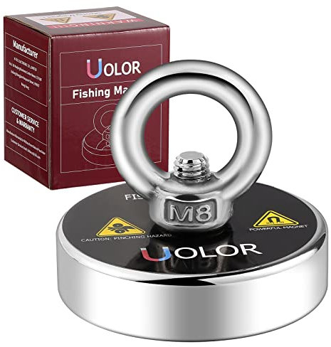 Uolor 160 KG Haftkraft Super Stark Neodym Ösenmagnet, Power Magnet Perfekt zum Magnetfischen - Ø 60mm mit Öse Neodymium Topfmagnet