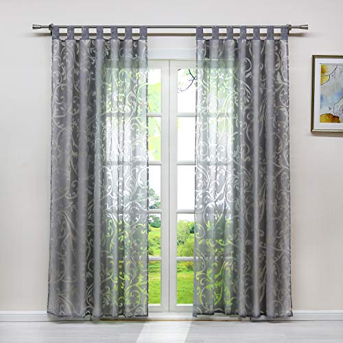 HeichkelL Voile Gardinenschal mit Schlaufen, 1PC Store BxH 140x225cm Grau | Transparent Vorhang mit Ausbrenner Design, Gardine für Wohnzimmer