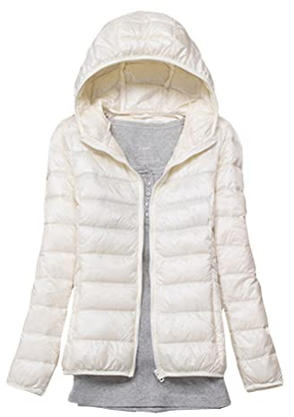 ORANDESIGNE Doudoune Légère a Capuche Femme Duvet Veste Doudoune à Capuche Courte Manteau Doudoune Matelassée Pliable Blouson Doudounes Legeres Courtes Mi Saison Hiver Blanc L
