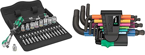 Wera 8100 SA 6 Zyklop Speed Ratchet Set, 1/4 Drive, Metric, 28 Pieces - 05004016001 & 05133164001 950/9 Hex-Plus Multicolour 2 L-Key Set
