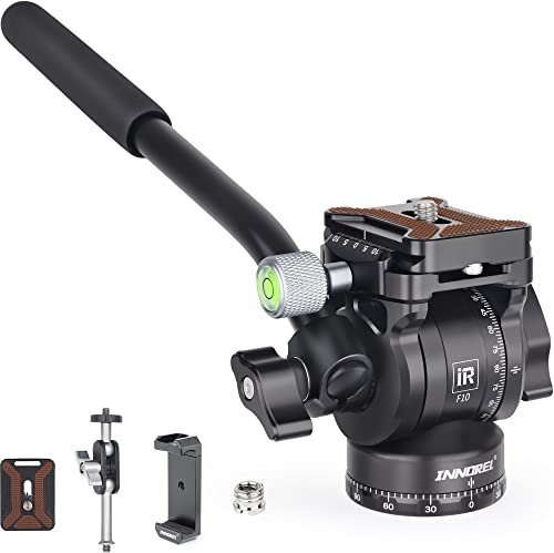INNOREL F10 Tripod Liquid Head Tilting Metal Camera Video Tripod Head with 2 Arca Swiss Quick Release Plates, Handle, Magic Arm and Phone Clip, Holds up to 4kg