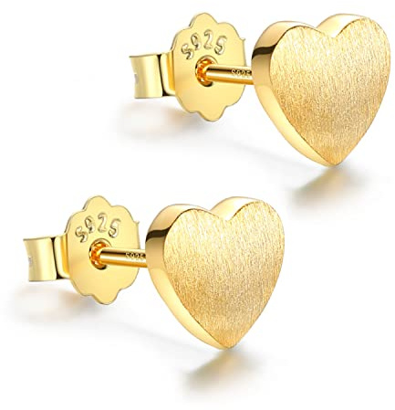 18K Gold Plated Sterling Silver Heart Stud Earrings for Women, Gold Heart Earrings Hypoallergenic Jewelry